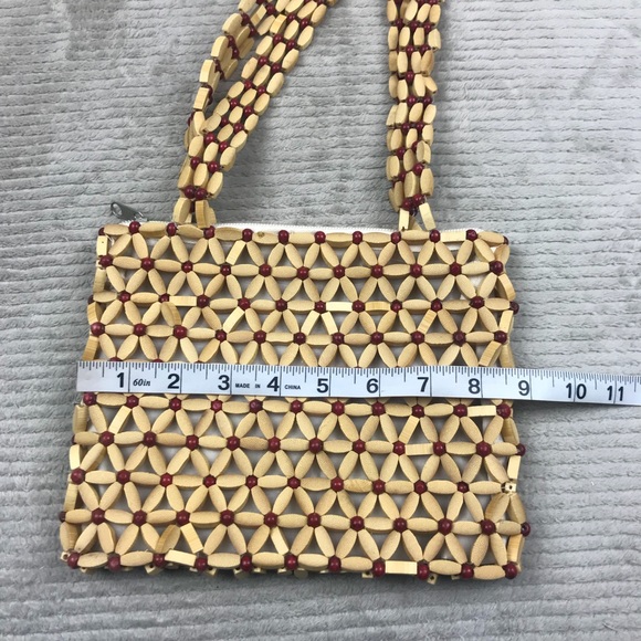 Vintage Bead Purse Handbag - Floral Tan Red - Picture 5 of 7